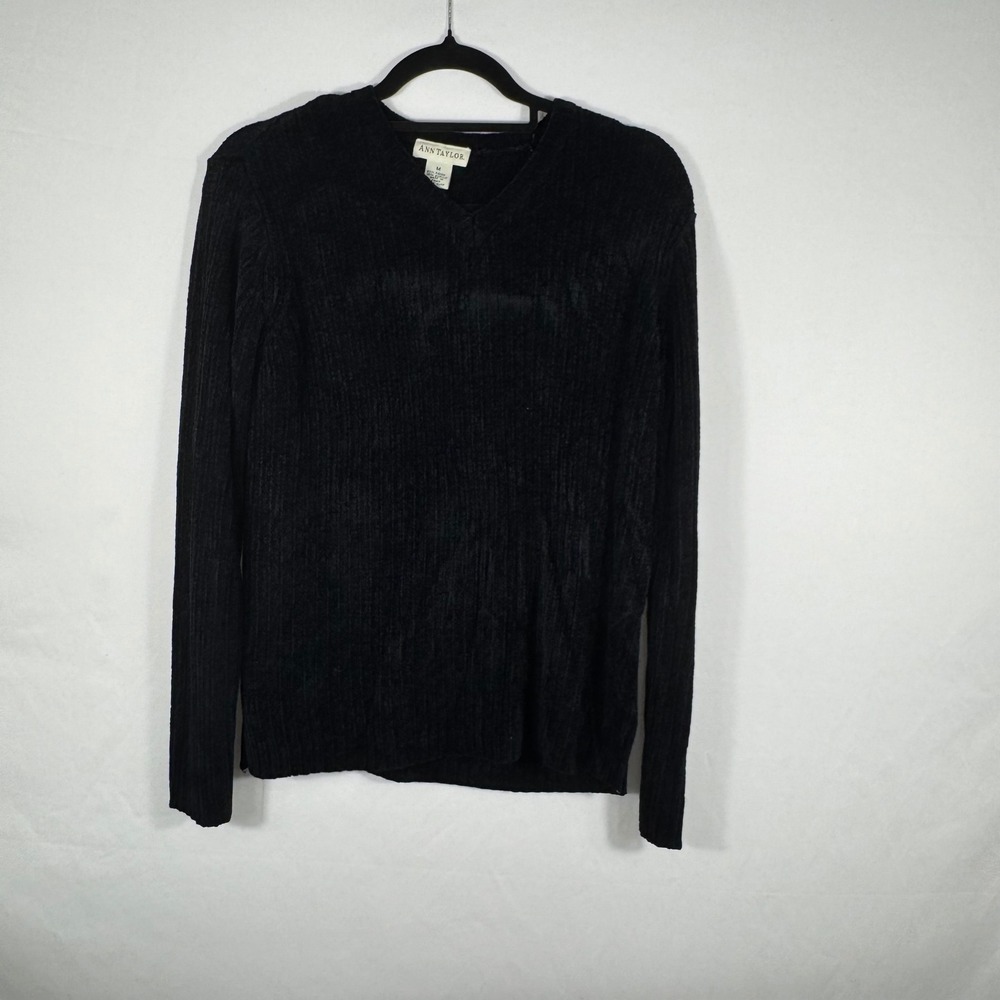 Ann Taylor Black V Neck Long Sleeve Knit Sweater Women's Medium